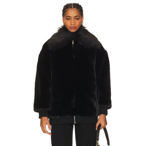 Steve Madden Sylvia Coat in Black Medium New Womens Faux Fur Jacket